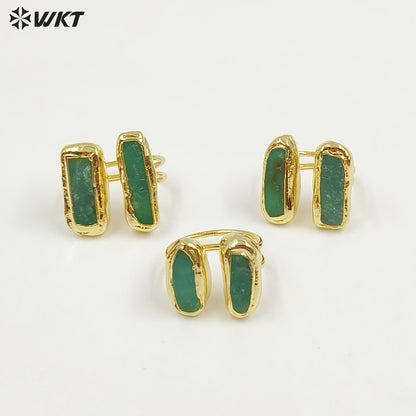 WT-R582 Beautiful Gold Electroplated Natural Australia Chrysoprase Rectangle Stone Rings As Women Everyday Wearing Jewelry