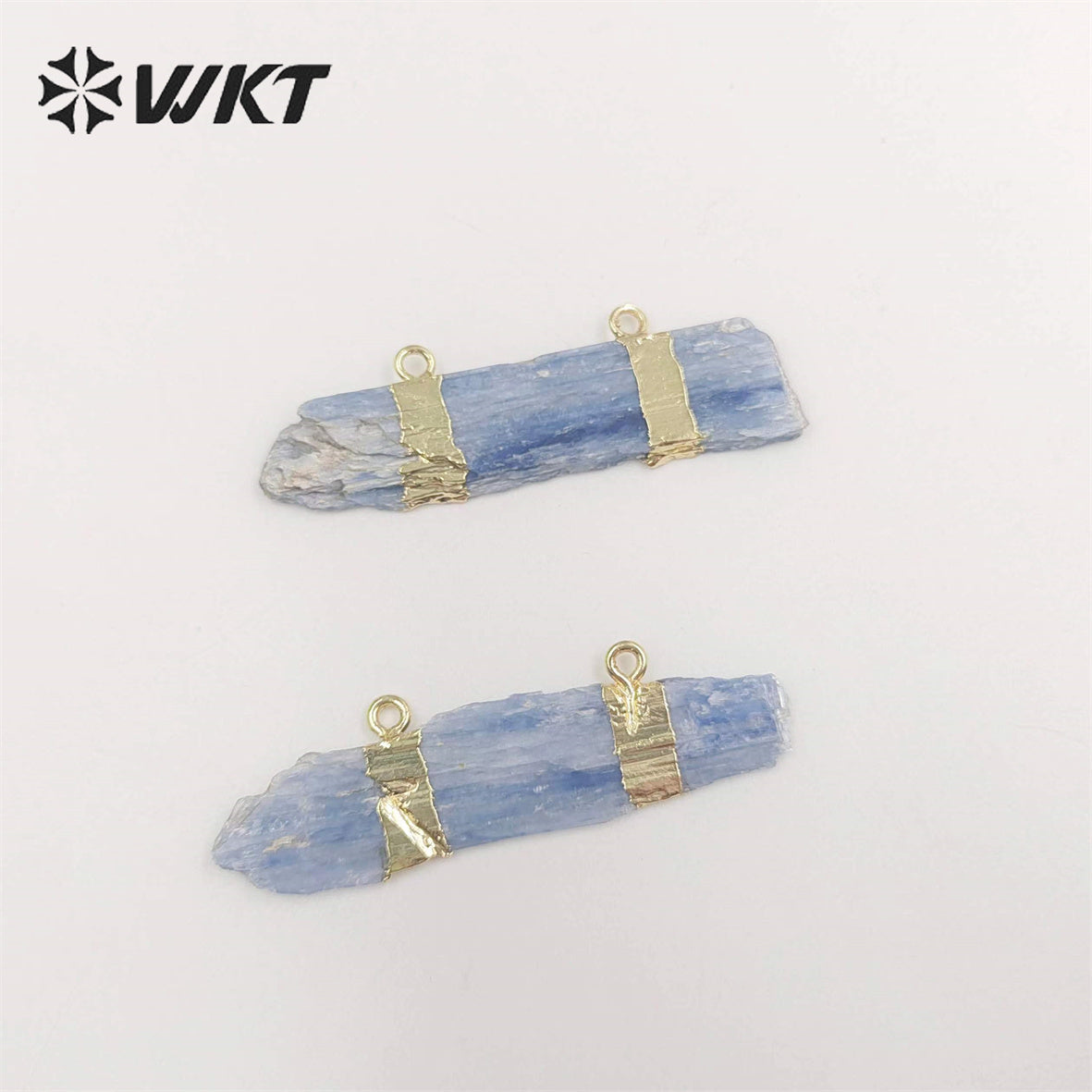 WT-P527 Rough Blue Kyanite Double Loops Bail Pendants, Fashion Gemstone Gold Dipped Natural Stone Pendants