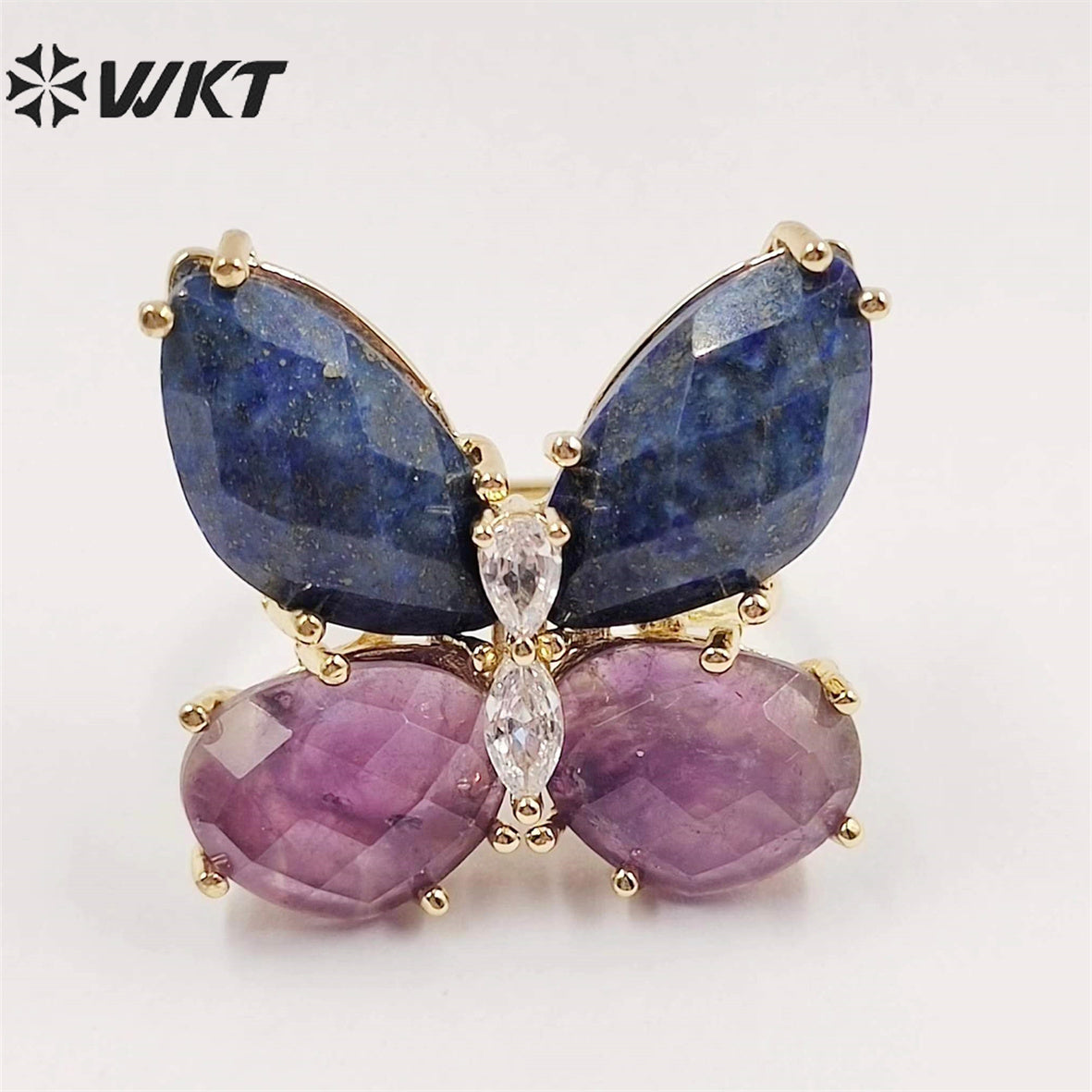 WT-R464 Amazing Natural Gemstone Carved Stone Ring Gorgeous Women Gold Plated Hand Carved Fashion Butterfly Ring
