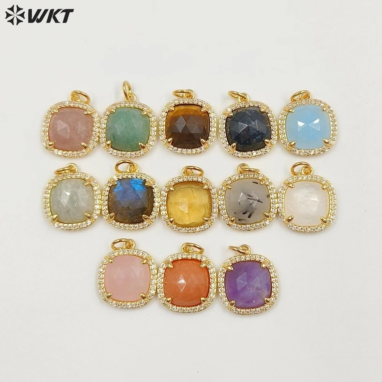 WT-MP268 Newest Vintage Style Ball Shaped Cubic Zircon Stone for Bracelet Design Women Gold Bezel Square Shaped Pendant
