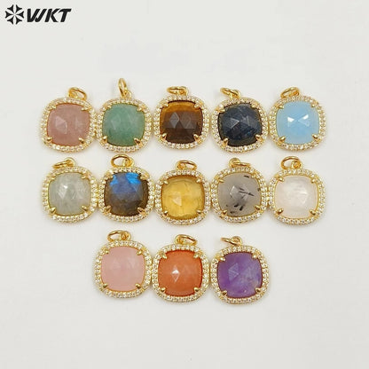 WT-MP268 Newest Vintage Style Ball Shaped Cubic Zircon Stone for Bracelet Design Women Gold Bezel Square Shaped Pendant