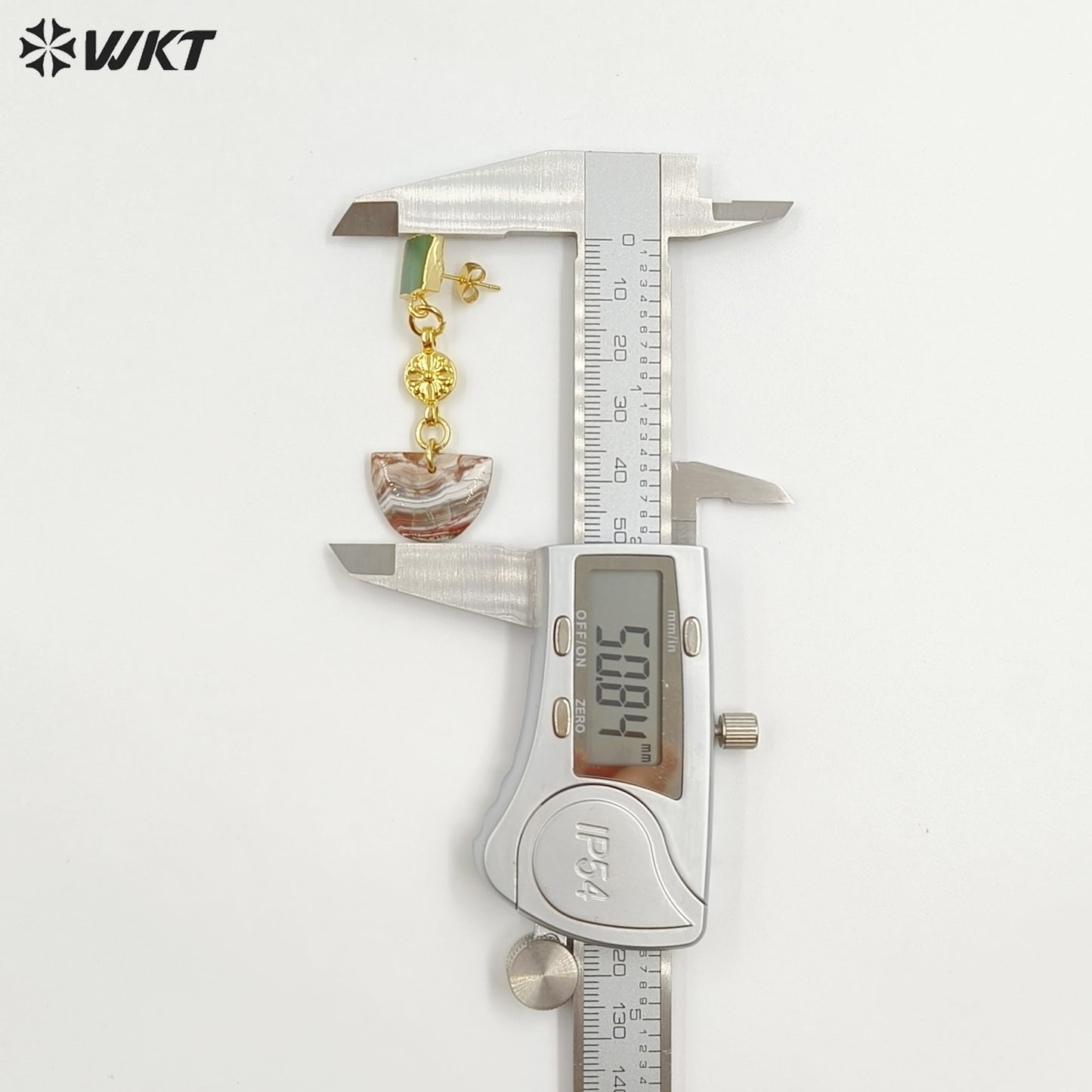 WT-E794 New Arrival Gold Plated Natural Mexico Agate And Chrysoprase Jade Semicircle Pendant Earrings For Girl Elegant Jewelry