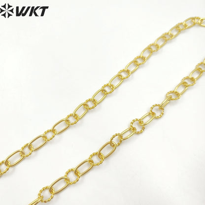 WT-BC218 Wholesale Fashion New Enviroment Yellow Brass Handmade Twist Hollow 18K Gold Plated Jewelry Chain