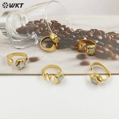 WT-MPR158 Newest Unique Design Gold Electroplated Natural Freshwater Pearl Letter And Star Shape Rings For Women Daily Matching
