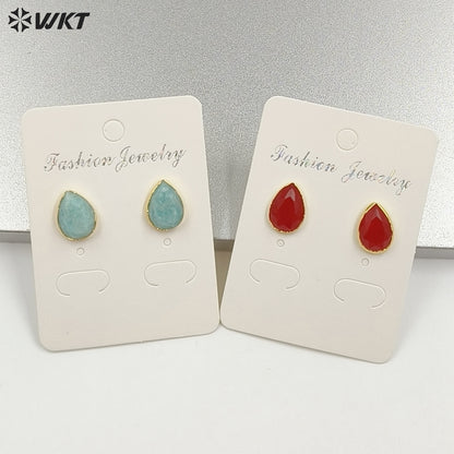 WT-E800 Fashion Classical Gold Plated Various Natural Gemstones Waterdrop Shape Earrings As Lady Elegant Jewelry Decoration