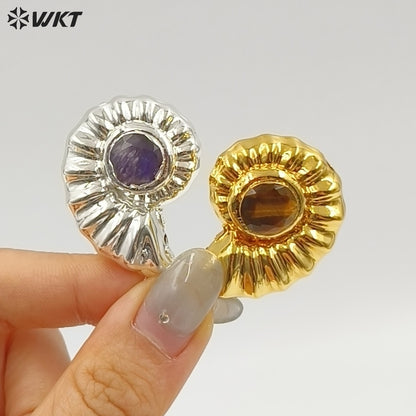 WT-P2056 High Quality Lovely Gold Silver Plated Metal With Natural Gemstones Shell Shape Pendants For Handmade Necklace DIY