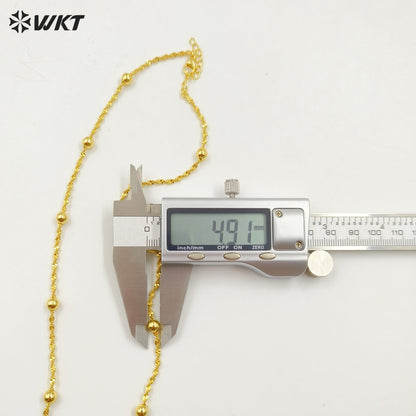 WT-BFN060 WKT New Handmade Round Beads Twisted 16 Inch Long Gold Plated Resist Tarnishable Chain Necklace