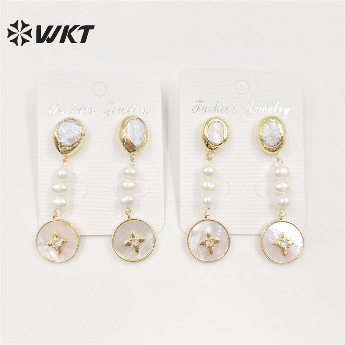 WT-MPE080 Women Gorgeous Gold Plated Natural Freshwater Pearl Earrings Delicate Long Charming Real Pearl Lady Studs