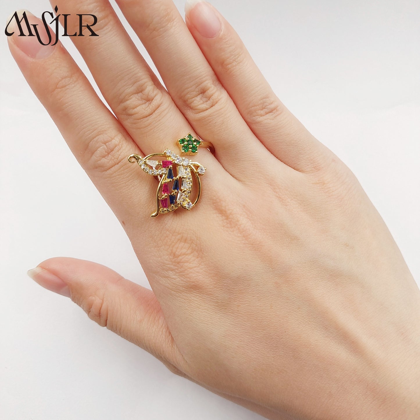 WKT-MVR053 High Quality Butterfly Flower Ring for Women in Europe and America Fashionable Personality Open Index Finger Ring