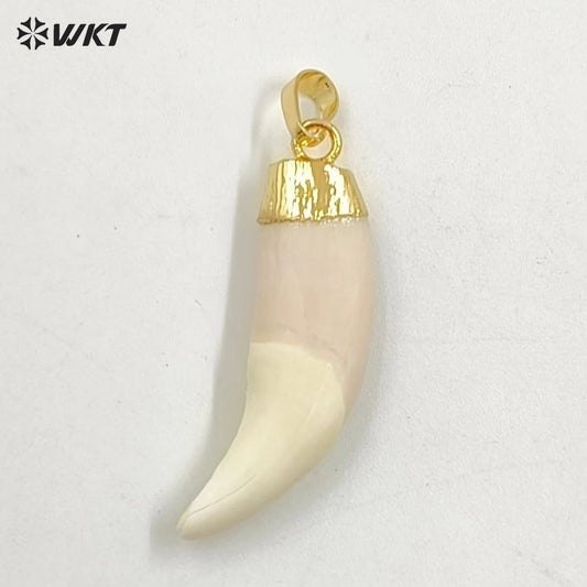 WT-P241 WKT Wholesale Artificial Tooth Pendants with Gold Color Cap Amazing Raw Horn Bone Pendants for Jewelry Making