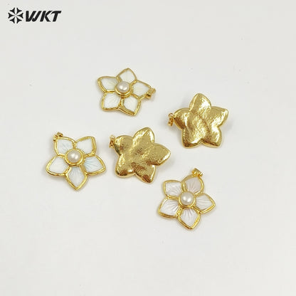 WT-JP415 How Lovely and Sweet Natural White Shell Carved Women Pearl Star Flower Pendants for Necklace