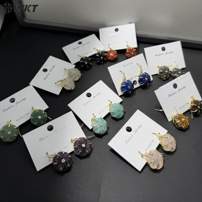 WT-E799 Popular Sale Gold Plated Zircon And Multi Natural Gemstones Flower Shape Pendant Earrings As Women Birthday Gifts