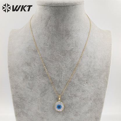 WT-N535 Beautiful Tiny Eye Charm Necklace Fashion Gold Round Natural MOP Eye Shell Charm Necklace Eye Necklace