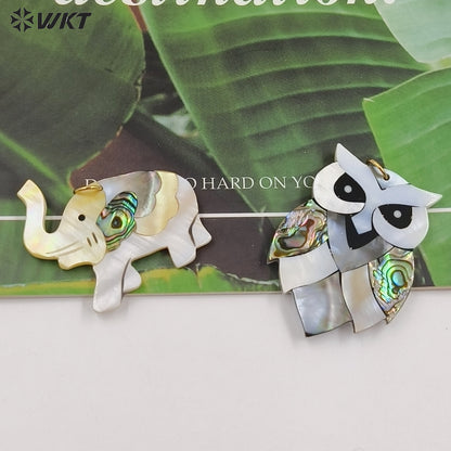 WT-JP460 Wonderful Gold Plated Multiple Designs Natural Shell Elephant Owl Dog Shape Pendant For Friends Gift DIY Making