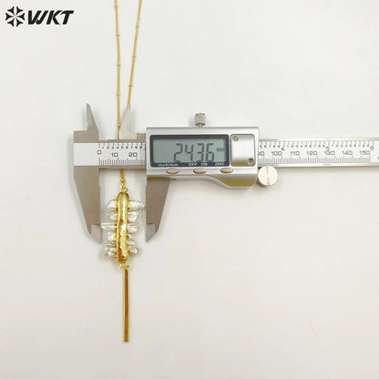 WT-N1124 Wholesale Freshwater Pearl Connector Necklace, 18K Real Gold Plated Stick Shape Freshwater Pearl Necklace