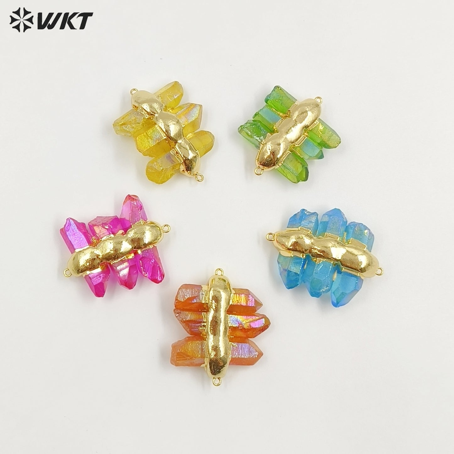 WT-P1612 WKT New Design Gold Electroplated Natural Crystal Quartz Pendant Lady Fashion Double Loops Stone Pendant