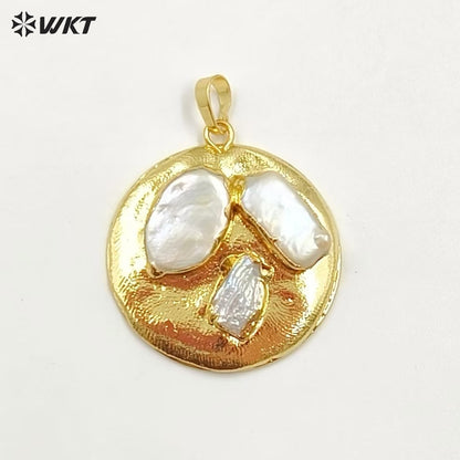 WT-JP396 Wholesale Product Unique Design Creative Natural Freshwater Pearl 18K Gold Plated Round Women Pendant As Party Match