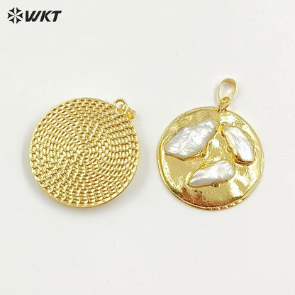 WT-JP396 Wholesale Product Unique Design Creative Natural Freshwater Pearl 18K Gold Plated Round Women Pendant As Party Match