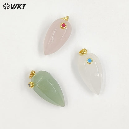 WT-P2048 Exquisite Unique Design Natural Gemstones Setting In Zircon Waterdrop Shape Pendants As Female Necklace DIY Accessory