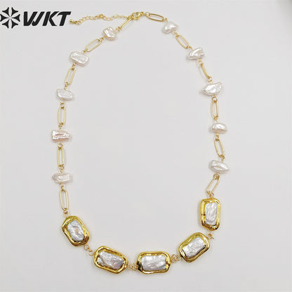 WT-JN210 Italian Designer New Style Gorgeous 18k Real Gold Plated Natural Freshwater Pearl Necklace in 16 Inch Long Birth Gift
