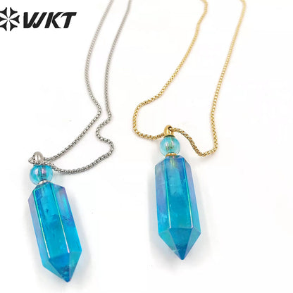 WT-N1366 Natural Spar Aura Plated Crystal Quartz Pendant Dazzling Elegant Necklace for Women Gifts Perfume Bottle Necklace