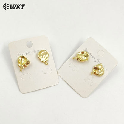 WT-JF299 New Fashion Wholesale Irregular Shape Jewelry with Full Gold Dipped Freshwater Pearl Elegant Earring Jewelry Findings