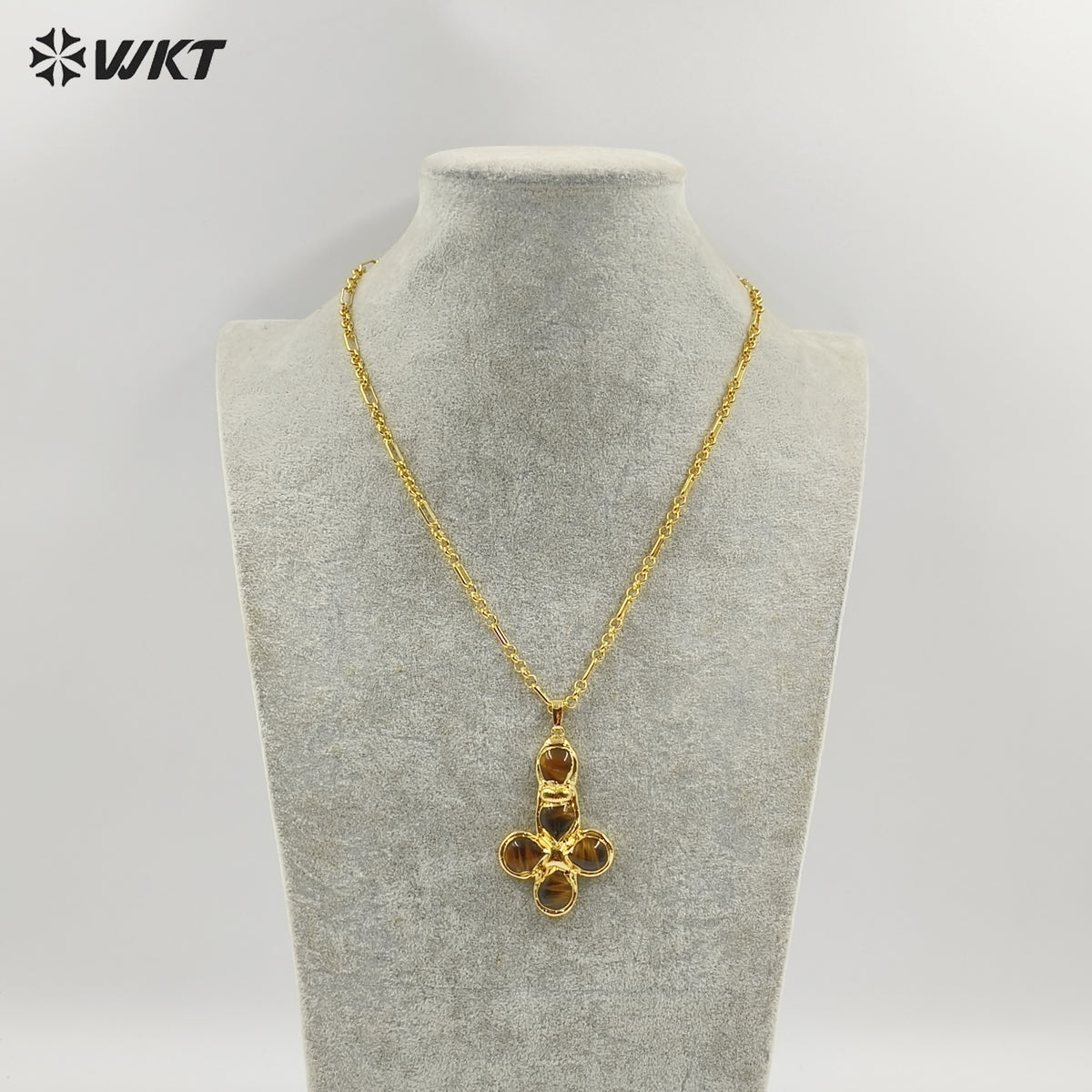 WT-N1495 Newest Wonderful Amazonite Natural Gemstone Back Full Gold Plated Cross Shape Pendant Necklace Fashion Jewelry