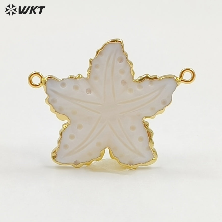 WT-JP459 Fashion Ocean Series 18K Gold Plated Natural Shell Starfish Shape Pendant With Double Hoops As Jewelry Findings