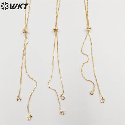 WT-JFN06 Fashion 18k Real Gold Plated Universal Chain for Pendant Lady Adjustable Position Yellow Brass Chain in 32 Inch Long
