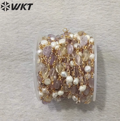 WT-RBC224 Wholesale Latest Style Nugget Stone & Pearl Retro Gold Plated Sell by Meter Handmade Metal Chain