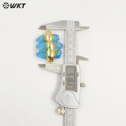 WT-P1612 WKT New Design Gold Electroplated Natural Crystal Quartz Pendant Lady Fashion Double Loops Stone Pendant