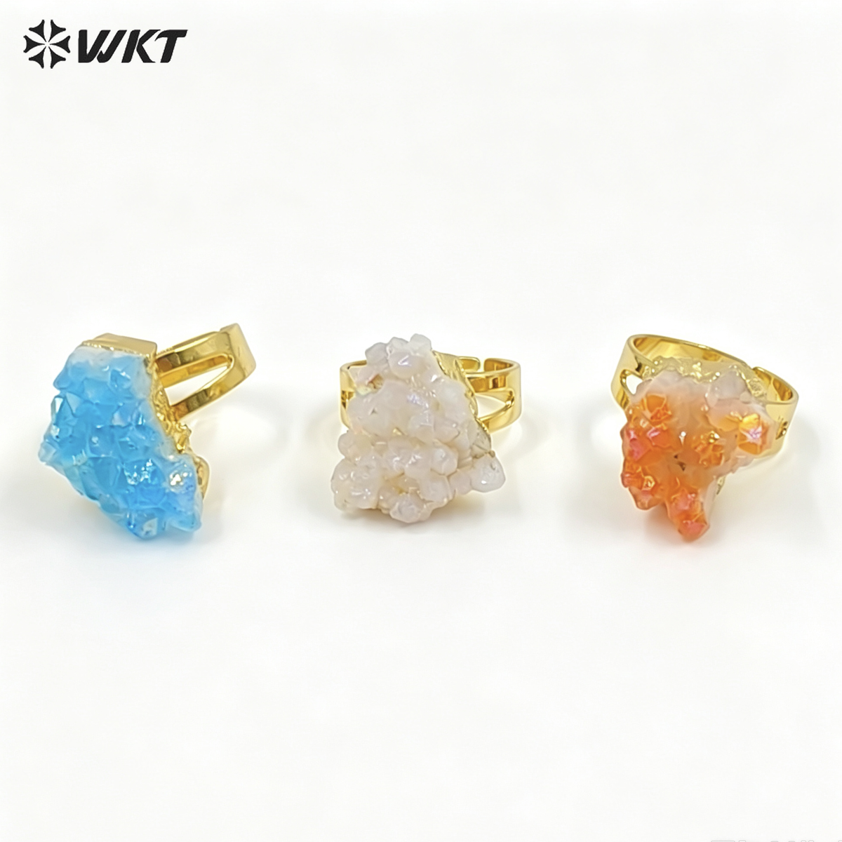 WT-R244 Exclusive Newest Aqua Aura Ring 18k Adjustable Natural Healing Crystal Quartz Cluster Aura Ring Fashion Women Stone Ring