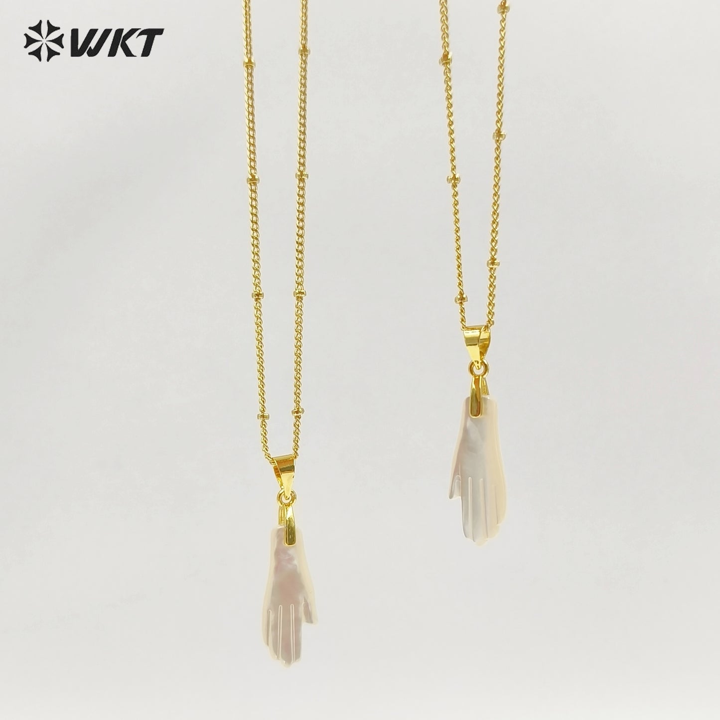 WT-JN395 Delicate Gold Thin Chain With Mother Of Pearl Hand Shape Little Pendant Necklace For Female Elegant Daliy Jewelry