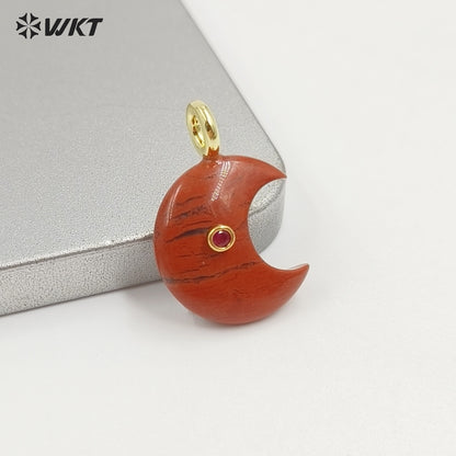 WT-P2098 Good Quality Zircon And Multiple Natural Gemstones Moon Shape Pendants As Female Handmade Earrings Accessories