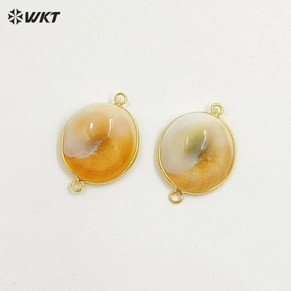 WT-PC012 Newest Unique Design Natural Shell Connector With Double Hoops Gold Plated Round Shape for Bracelet Jewelry Making