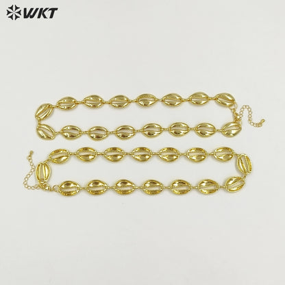 WT-JFN58 Wholesale Vintage Trendy Metal Yellow Brass Gold Plated Shell Shape Women Necklaces For Vacation Wearing Jewelry