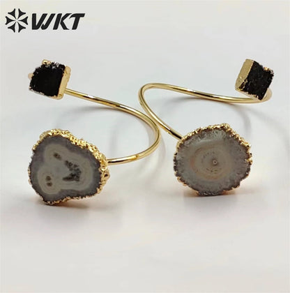 WT-B625 WKT 2022 NEW Style Stelatite Quartz and Black Tourmaline Bangle Fashion Flower Shape Bangle Accessories Women