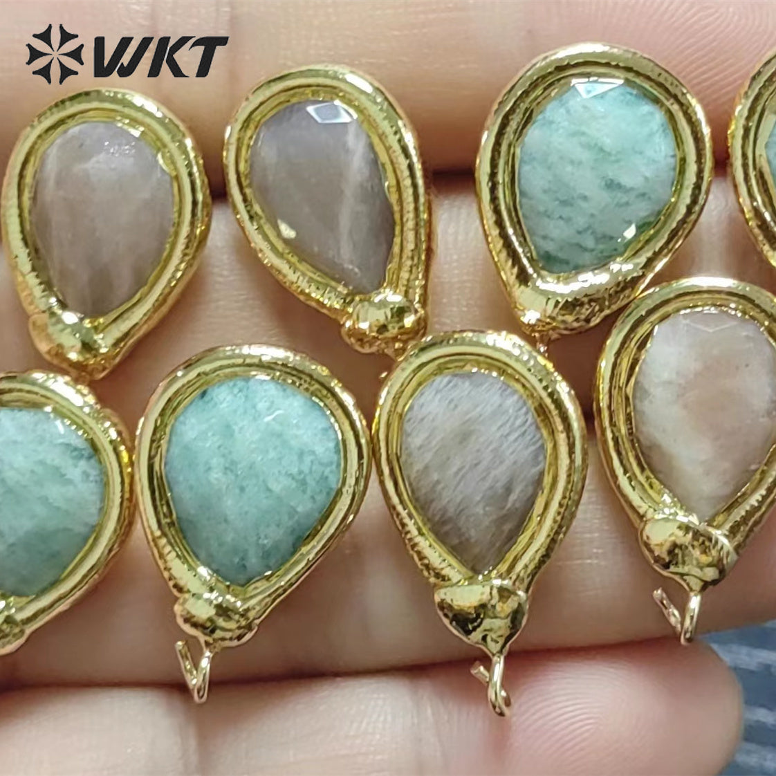 JFE77 Women Fashion Gold Waterdrop Natural Sun Stone Earring Studs with Hoop for DIY Jewelry Women Earring Design Findings