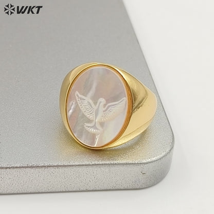 WT-MPR157 Good Quality Vintage Style 18K Gold Plated Cross And Eagle Pattern Adjustable Shell Rings For Party Wearing Jewelry