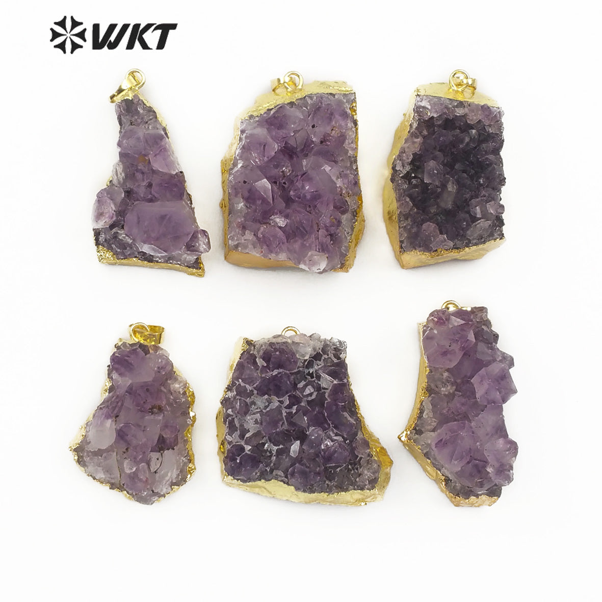 WT-P1438 Raw Quartz With Gold Bezel Amethyst Pendant Jewelry for Women Necklace Making Natural Uraguay Purple Crystal Pendant