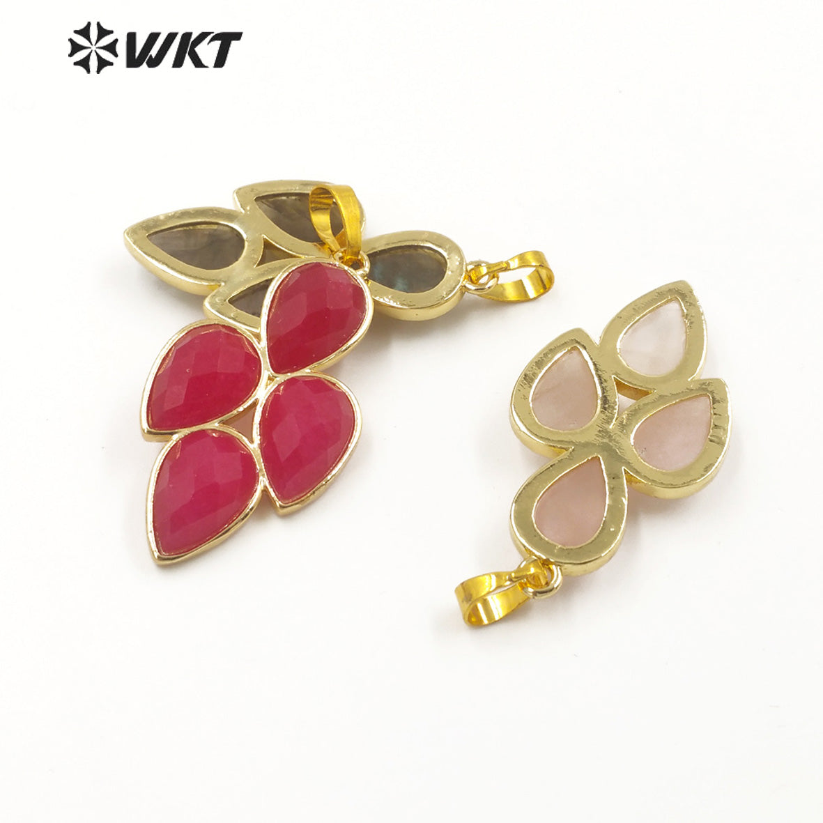 WT-P1922 Fashion Design Trendy New Precious Leaf Shaped Colorful Stone Oval Amazonite Amethyst Gemstone Pendants