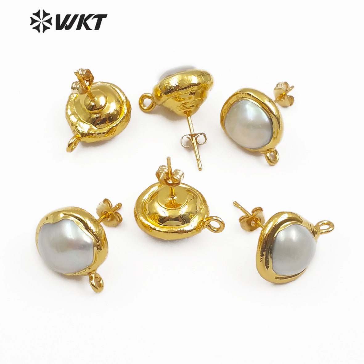 WT-JF301 Jewelry for Women Making Vogue Earring Gold Electroplated Natural Freshwater Pearl Round Stud Earring Jewelry Findings