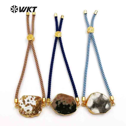 WT-B400 WKT Wholesale Irregular Natural Stone Bracelet Stylish Lobster Bangles With CZ Micro Pave Multi Color