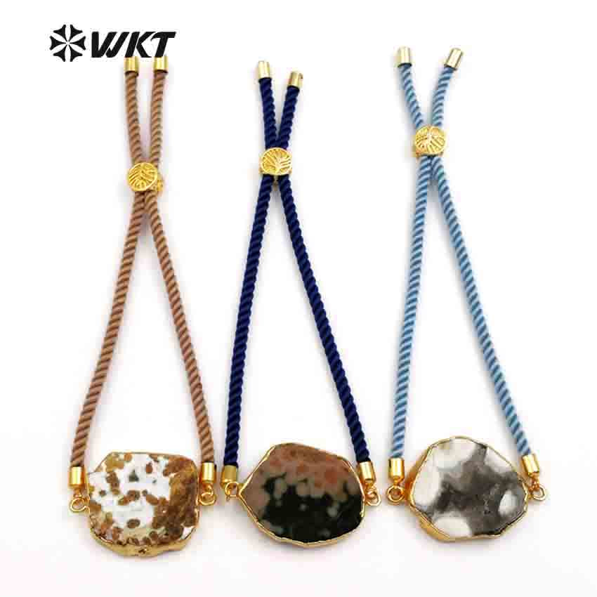 WT-B400 WKT Wholesale Irregular Natural Stone Bracelet Stylish Lobster Bangles With CZ Micro Pave Multi Color
