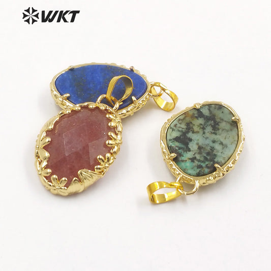 WT-P1925 Fashion Design Trendy New Precious Colorful Gemstone Oval Shaped Amazonite Amethyst Gemstone Pendants