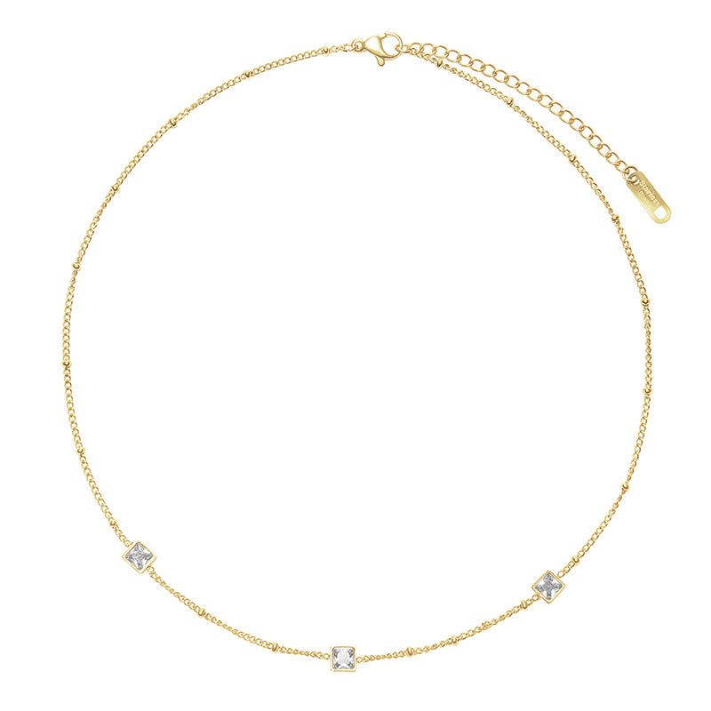 WT-REN035 French Elegant Necklace Square Combination Link Fine Versatile Color Zirconium Pendant Stainless Steel Necklace