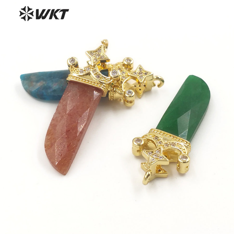 WT-MP263 Newest Vintage Style Charming Cubic Zircon Stone for Bracelet Design Knife Shaped Gemstone Pendant