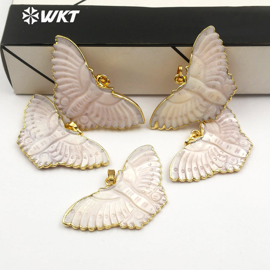 WT-JP088 Dainty Carve Women Vogue Pendant Necklace Natural Shell Jewelry Butterfly Shape or Elephant Pattern White Shell Pendant