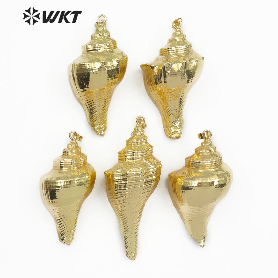 WT-JP096 Natural Sea Shell Pendant for Women Fashion Jewelry Making Boho Big Trumpet Shell With Full Gold Dipped Pendant