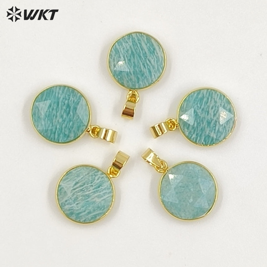 WT-P1525 Gold Plated Amazonite Round Pendant Wholesale Classic Women Charming Jewelry Natural Amazonite Pendant